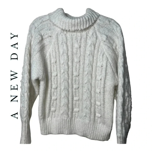 A NEW DAY TURTLE NECK SWEATER LONG SLEEVE CABLE KNITTED SIZE MEDIUM - Picture 2 of 12